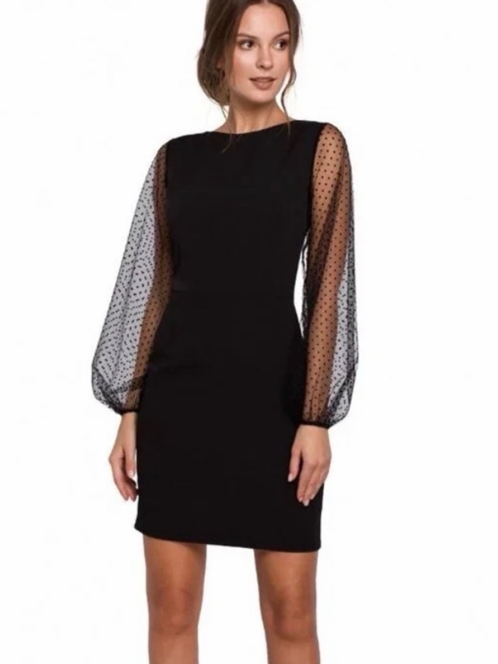 Vince Camuto Black Sheer Dot Sleeve Mini Dress - Women